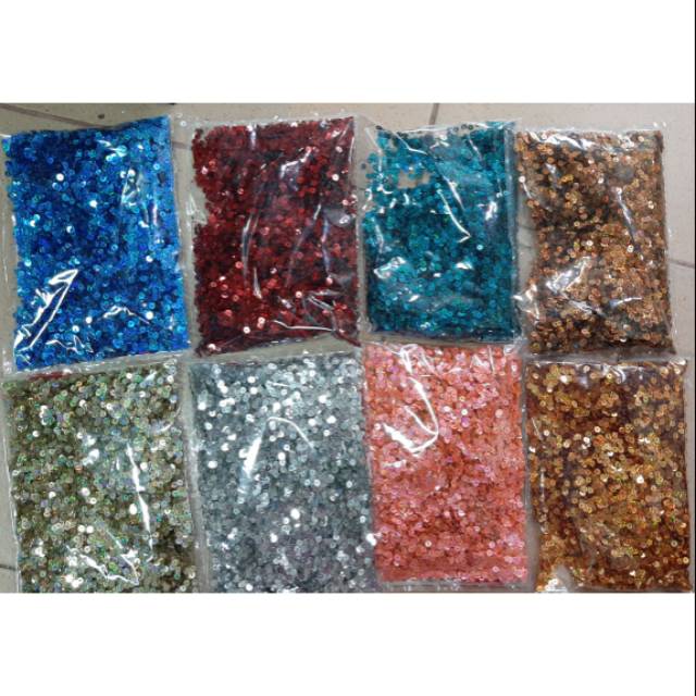 Manik / Payet / Mote / Borci Bulat / piring / pelat / Bahan Aksesoris / Bahan Baju 4mm 100gram