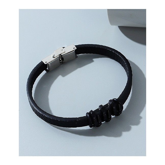 LRC Gelang Tangan Fashion White K Geometric Alloy Leather Mens Bracelet Y64879