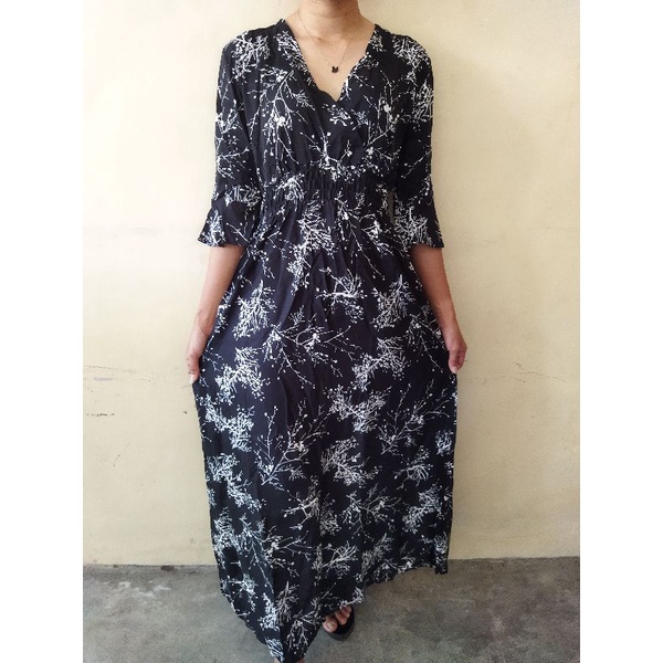 Dress bali moza lengan terompet | moza lengan 7/8
