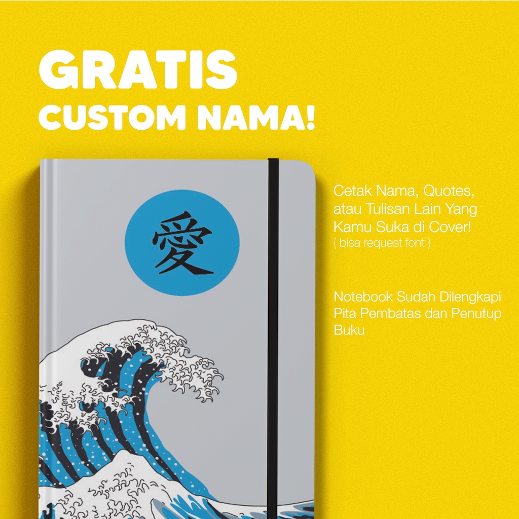 

Notebook Buku Tulis Harian Unik | Buku Tulis A5 Tema Ombak | Diary Book Hardcvoer Custom Tulisan dan Warna