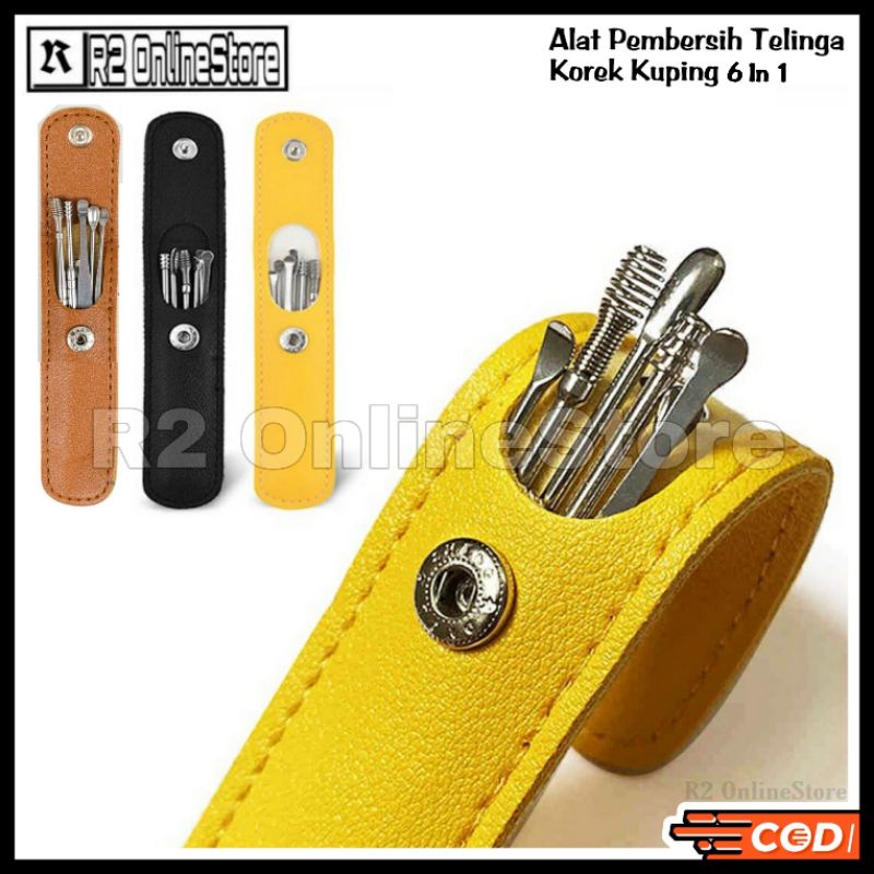 Set Alat Pembersih Kotoran Telinga Korek Kuping 1 Set Isi 6 PCS Stainless Steel Ear Wax Picker 6 in 