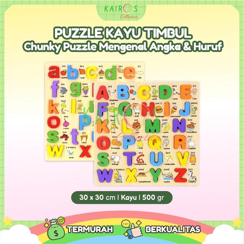 Puzzle Kayu Anak Timbul Puzzle Chunky Alfabet Huruf Puzzle Kayu Balok ABC