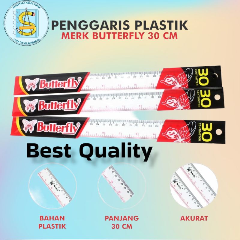 

PENGGARIS PLASTIK BUTTERFLY 30 CM ORI / GARISAN BENING (PCS)