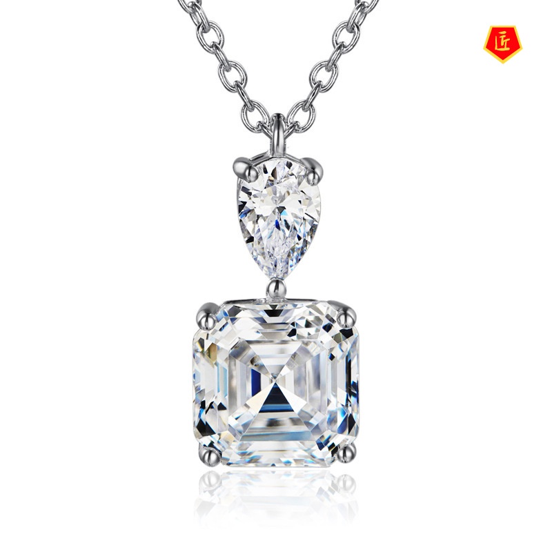 [Ready Stock]Pink Diamond Square Necklace Female Fairy S925 Silver Pendant Simple and Elegant