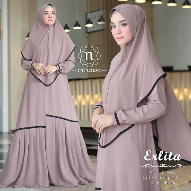 Gamis syari set rempel gamis syari polos gamis busui khimat pet antem Erlita Ori by Orinawa