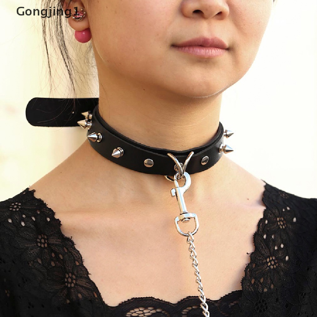 Gongjing1 Kalung Choker Kulit Aksen Rivet Gaya Punk Gothic Untuk Wanita