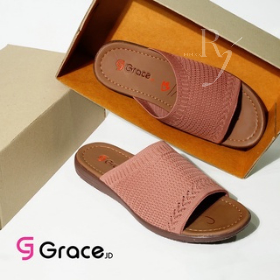 GRACE [RJB 01] Sandal Teplek Wanita Distro Selop Rajut Elastis Flat/ Sandal Slop Karet Rajut Cewek