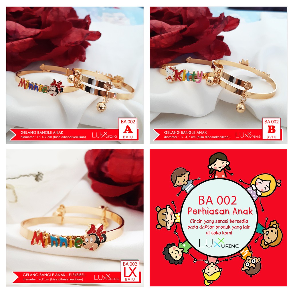 BA 002 Gelang Bangle Anak Cat Lucu Perhiasan Set Anak Lapis Emas Imitasi Gelang Xuping Anak Murah Gelang Karo  Miki Tikus Hello Kitty Luxx Xuping