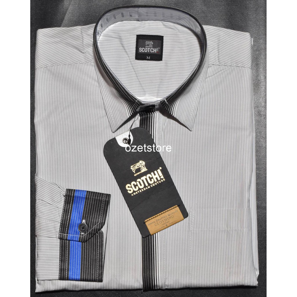 SCOTCH & CO Kemeja Pria Casual Lengan Panjang Putih Salur Regular BZ33 ORIGINAL