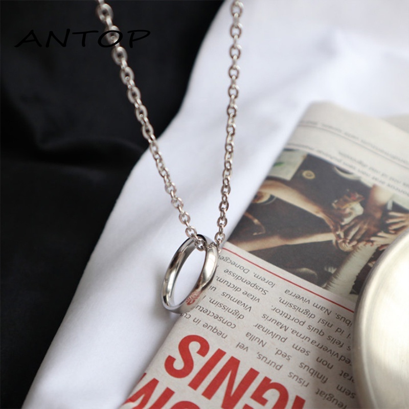 Kalung Baja Titanium Gaya Hip Hop Untuk Pria Dan Wanita Kalung Liontin Cincin Bulat  ANTOP