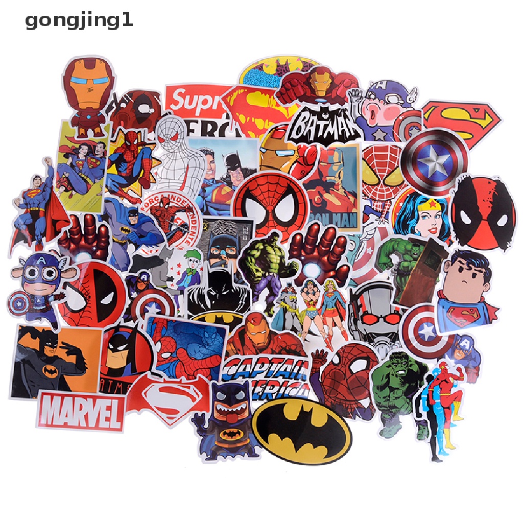 50 Pcs / set Stiker Super Hero Marvel Movies Untuk Skateboard Motor Laptop