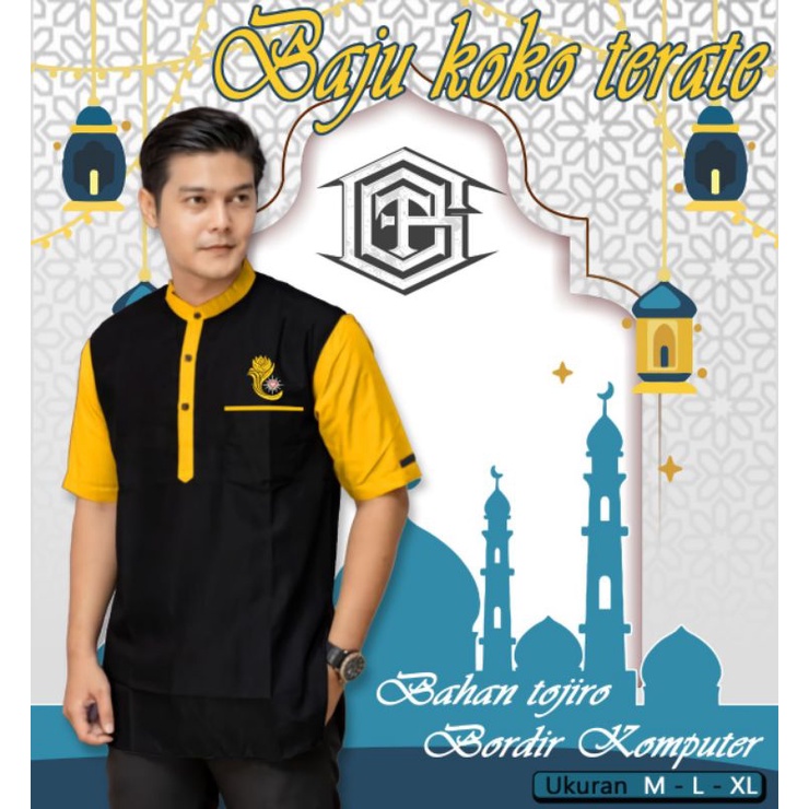 BAJU KOKO PSHT-BAJU KOKO SH TERATE-BAJU KOKO TERBARU-BAJU KOKO HITAM LIST KUNING