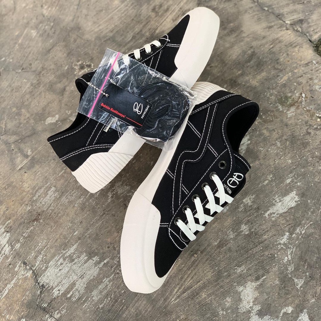 PATROBAS EQUIP LOW BLACK WHITE & CHARCOAL (ABU) - Sepatu Sneakers Canvas Pria/Wanita Patrobas Original-1