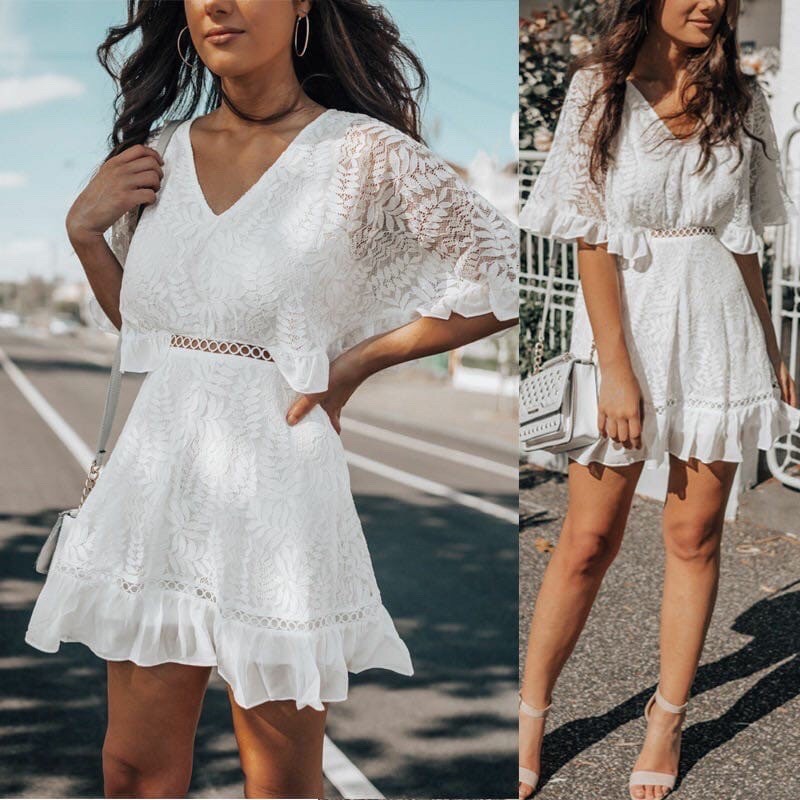 White Summer Mini Dress / Baju Pantai / Dress Pantai