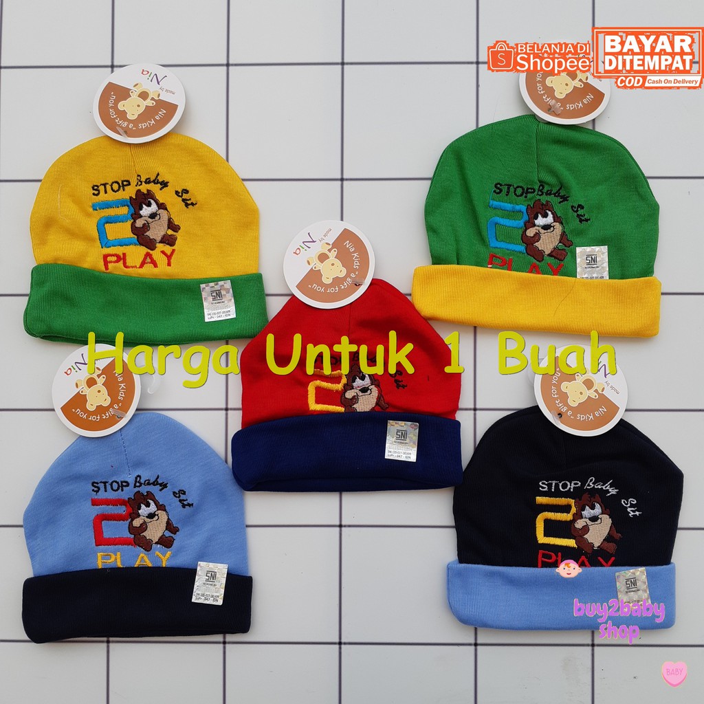 Topi Kupluk Bayi NIA Newborn Bahan kaos katun Model angka &amp; Taz Dev Warna bordir isi 1 PCS