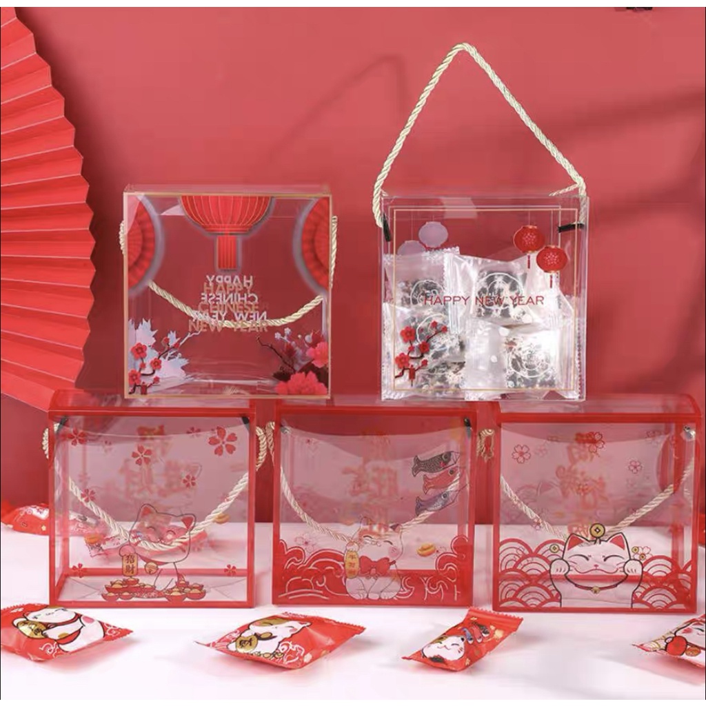 1pc Kotak Kue Mika Bahan PVC PET goodie bag man yue souvenir hampers CNY