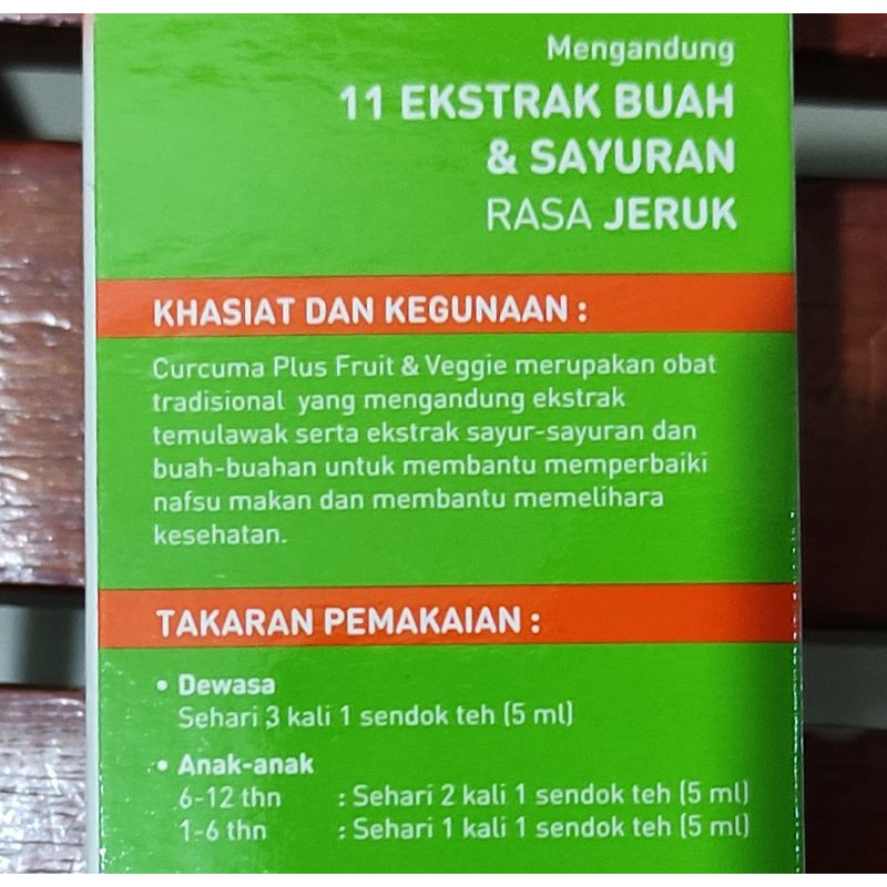 Curcuma Fruit &amp; Veggie 100 ML syrup / Ekstrak Sayur-sayuran / Nafsu Makan / Daya Tahan Tubuh