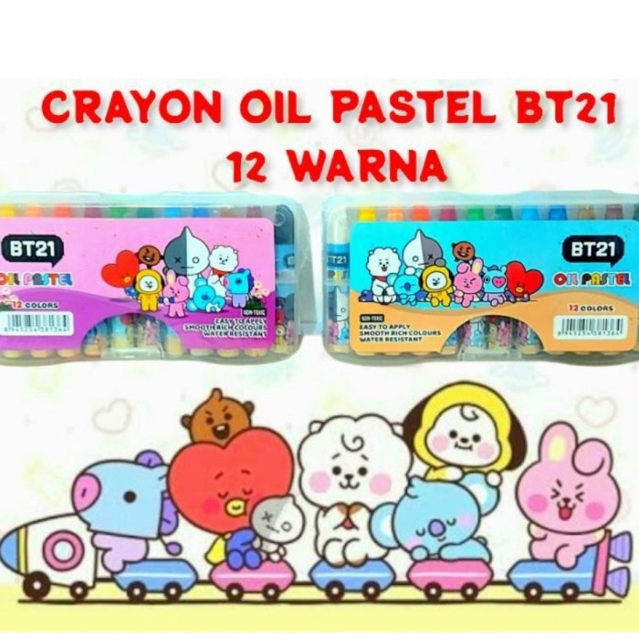

PASTEL-DRY-OIL- OIL PASTEL CRAYON MEWARNAI BTS BT21 12 WARNA KOTAK MIKA -OIL-DRY-PASTEL.