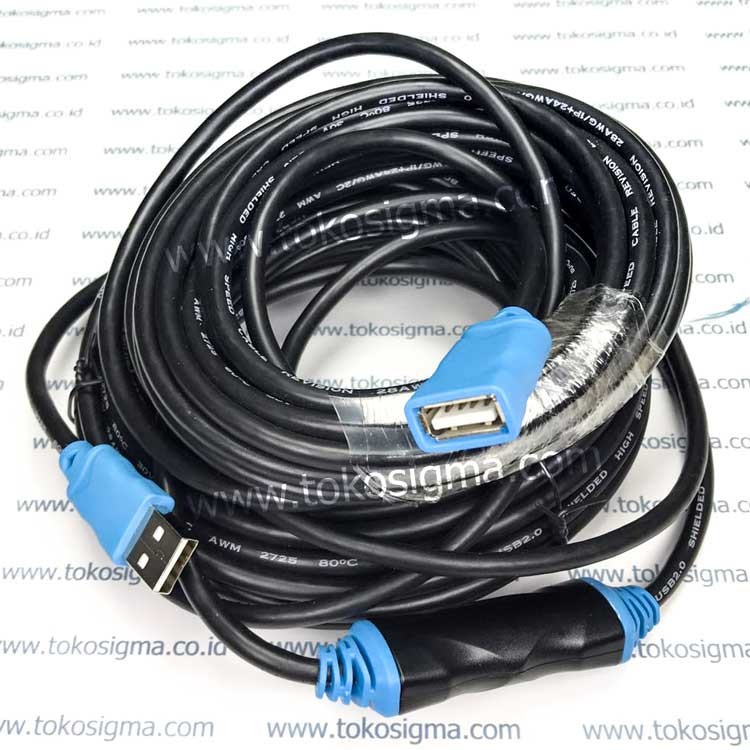 USB 2.0 EXTENSION ACTIVE CABLE 15 meter with BOOSTER blue