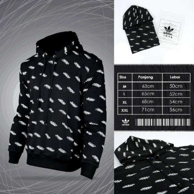 SWEATER HOODIE ADIDAS FULL PRINT HITAM IMPORT