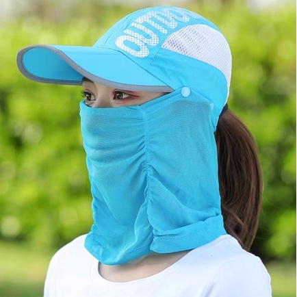 (Hello Girl)MZ18 Topi Matahari Wanita Dengan Penutup Wajah Dan Leher Model Lipat Untuk Outdoor import