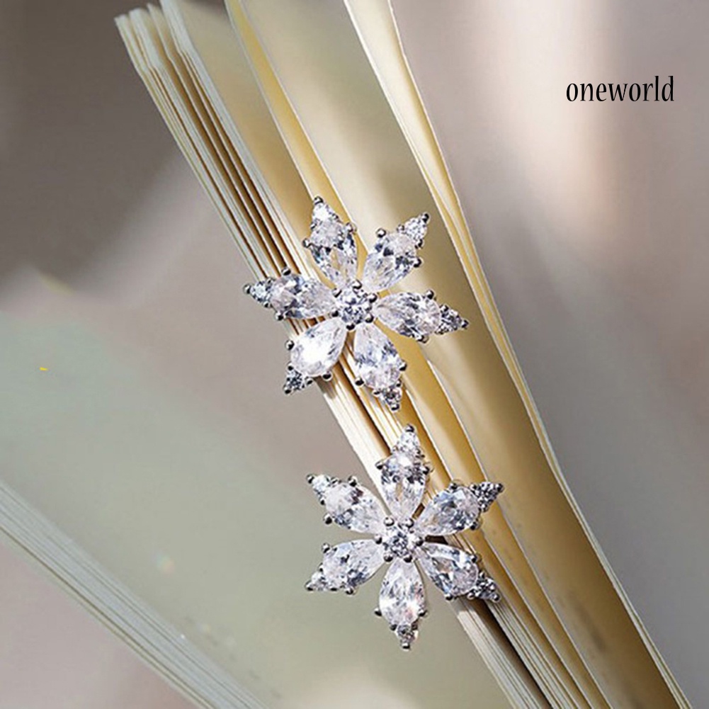 OW# Sweet Women Cubic Zirconia Inlaid Snowflake Ear Stud Earrings Jewelry Xmas Gift