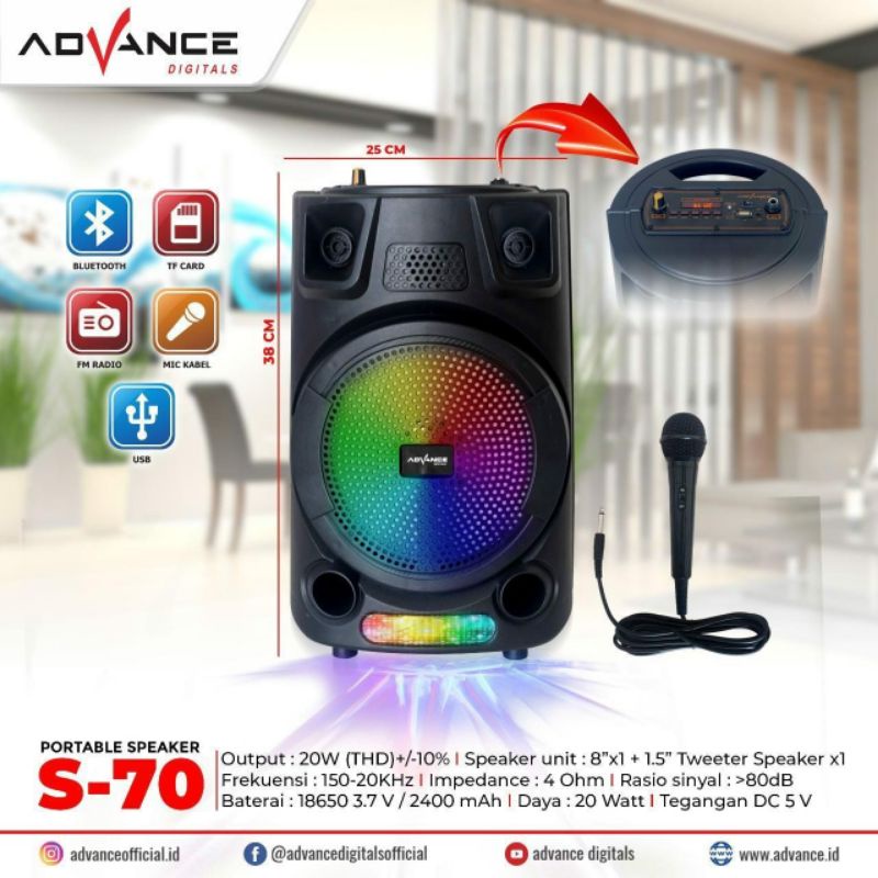 Speaker Portable Advance S70 8inch