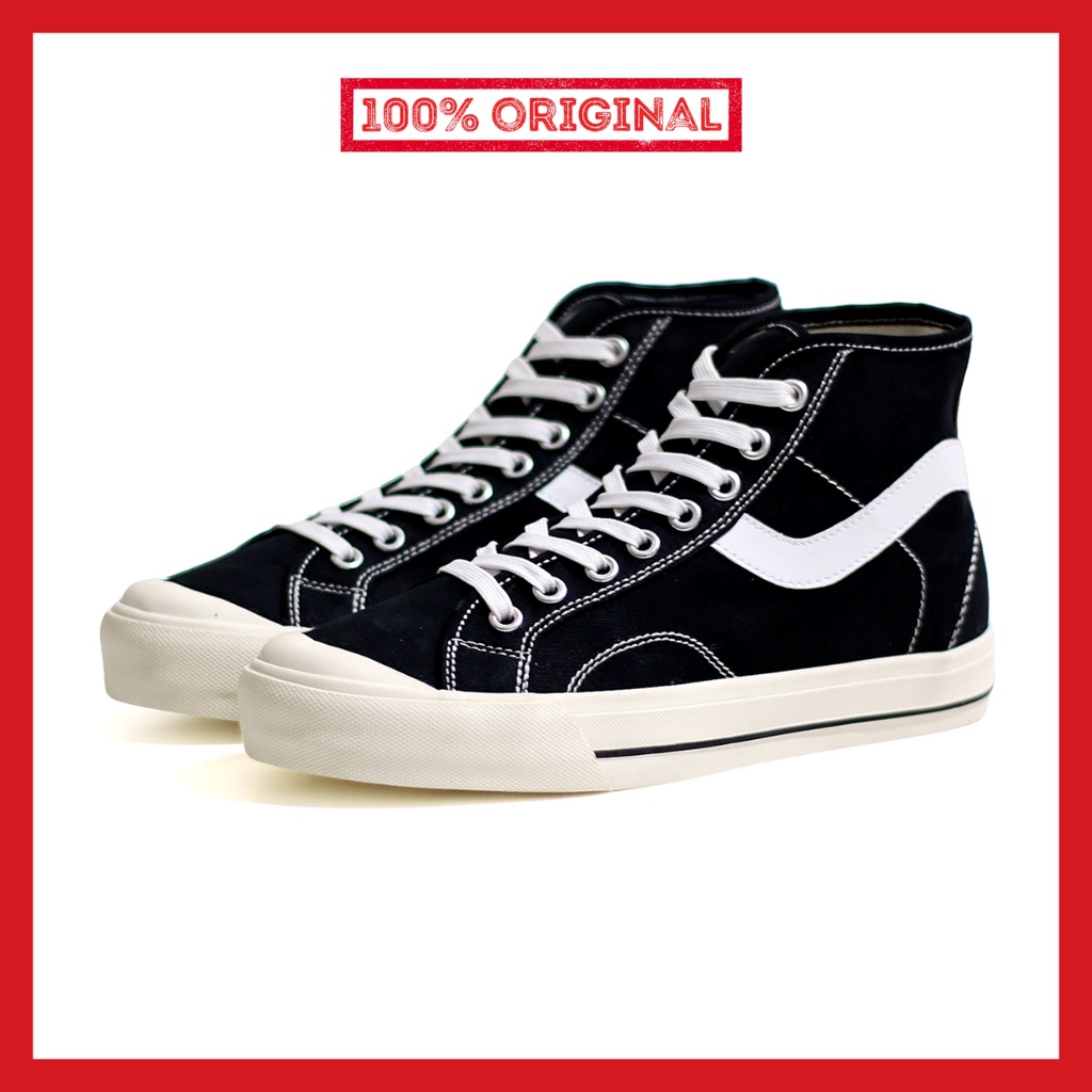 ORIGINAL - Sepatu Brand Lokal Kasual Pria Wanita No Brand Black White High Not Sneakers Ventela Public Hi Hitam Putih