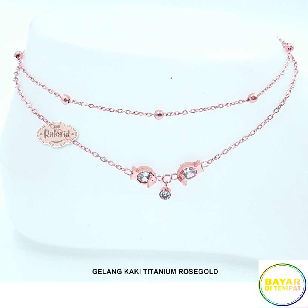 Raka Acc - Gelang Kaki TITANIUM Mata 2 Ikan Perhiasan Wanita Menawan Lapis Emas 18k 561