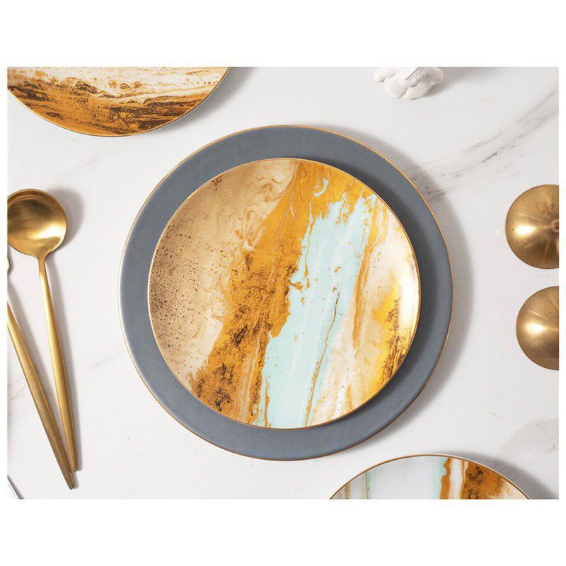 Piring makan keramik 8" motif granit