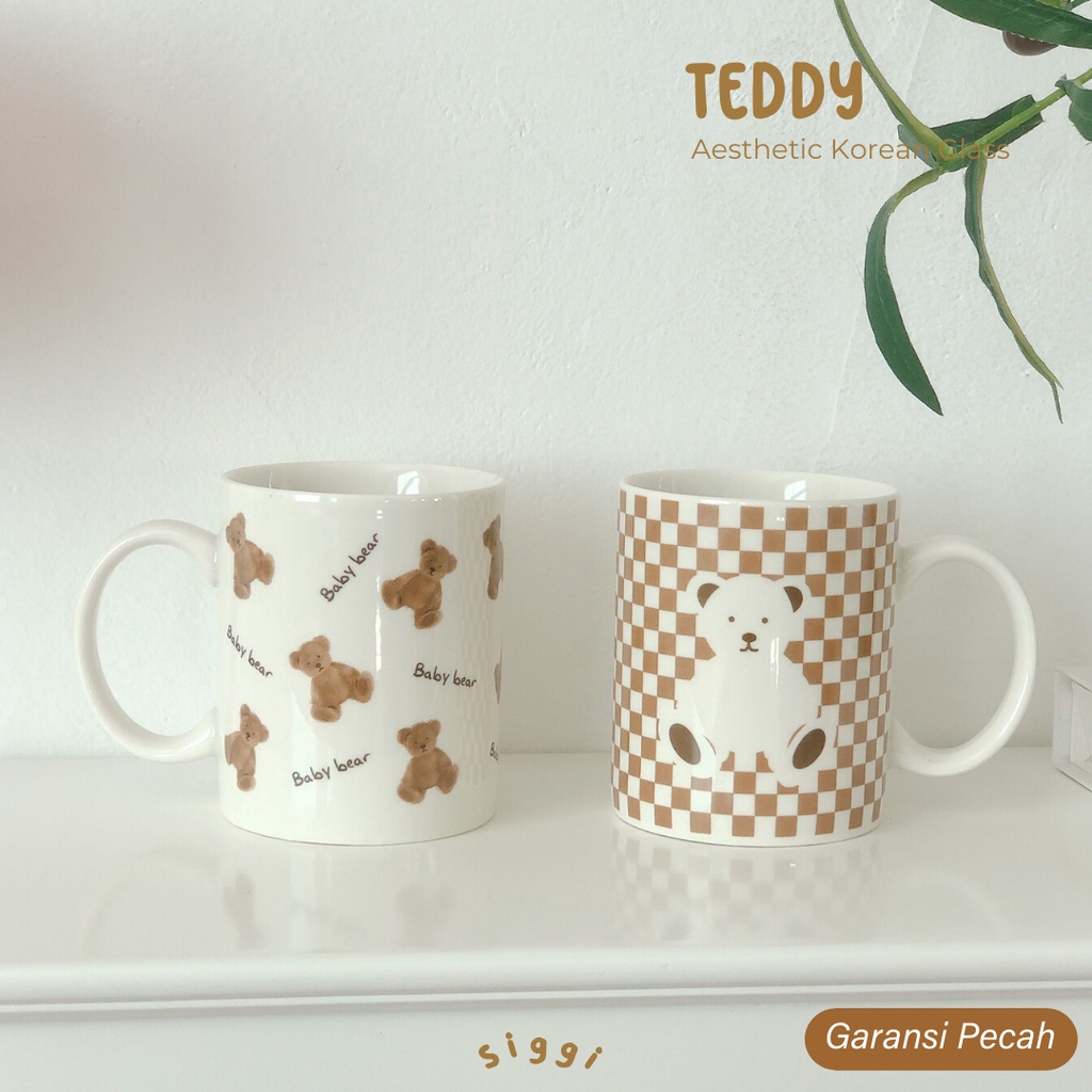 [siggi] TEDDY Korean Aesthetic Glass / Korean Mug /  Korean Bear Glass Aesthetic / Gelas Kopi Cafe K