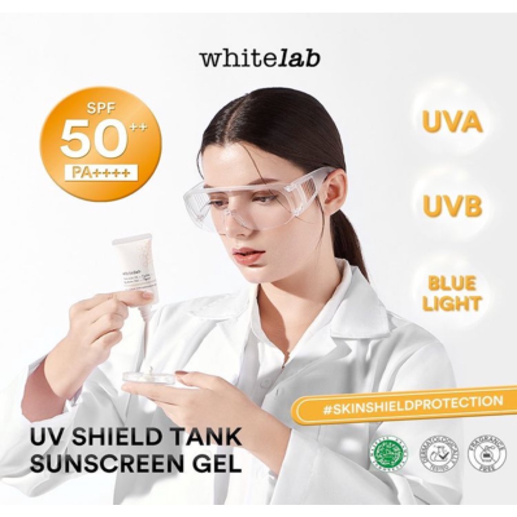 WHITELAB UV Shield Tank Sunscreen Gel SPF 50++ PA++++ Indonesia / Facial Wash Hydrating Essence Toner Serum Ampoule Day Night Underarm Eye Cream Clay Mask Masker Body Soap / Face Acne Brightening Mugwort Heartleaf Niacinamide Paket Wajah Lengkap Pelembab