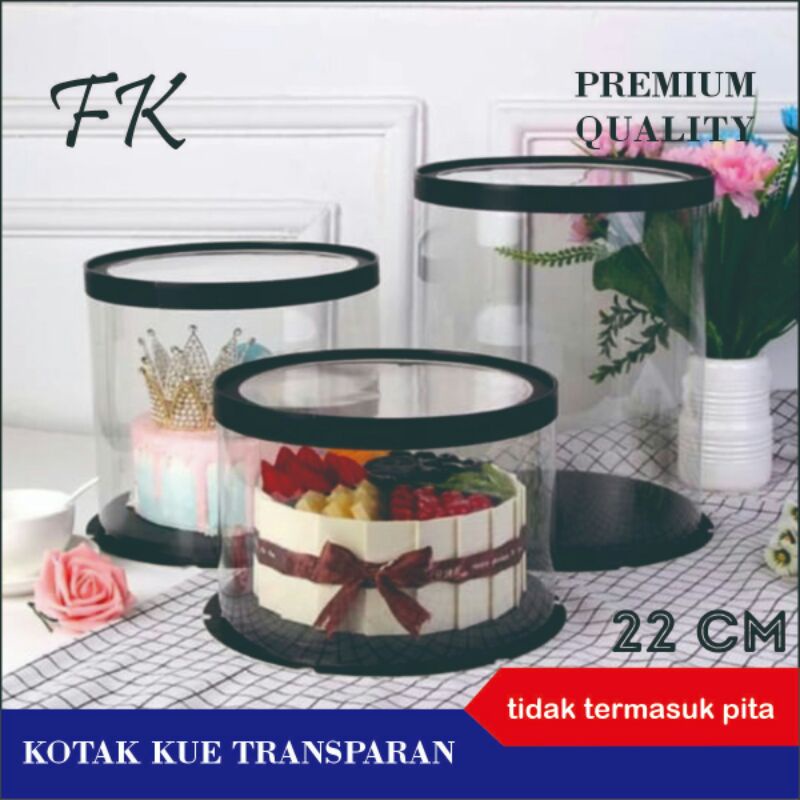 

kotak kue bulat transparan, Mika Kue Bulat, kotak kue mika, cake box bulat Diameter 22 cm