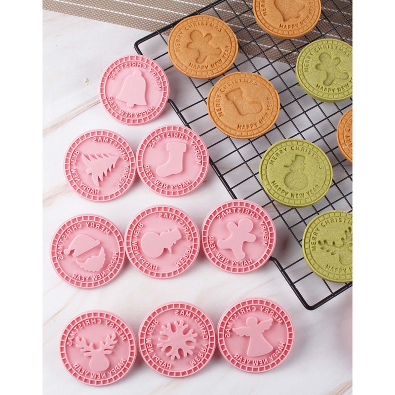 9 Pcs / Set Cetakan Biskuit / Fondant / Permen / Kue Kering Bahan Plastik Model Dorong Untuk Natal