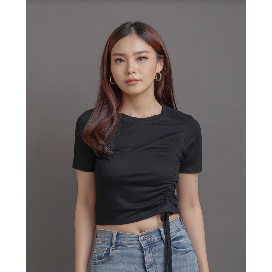 MODAVIE - EVELYN CROP TOP Korea Kaos Wanita Tali Serut Korean Crop Tee