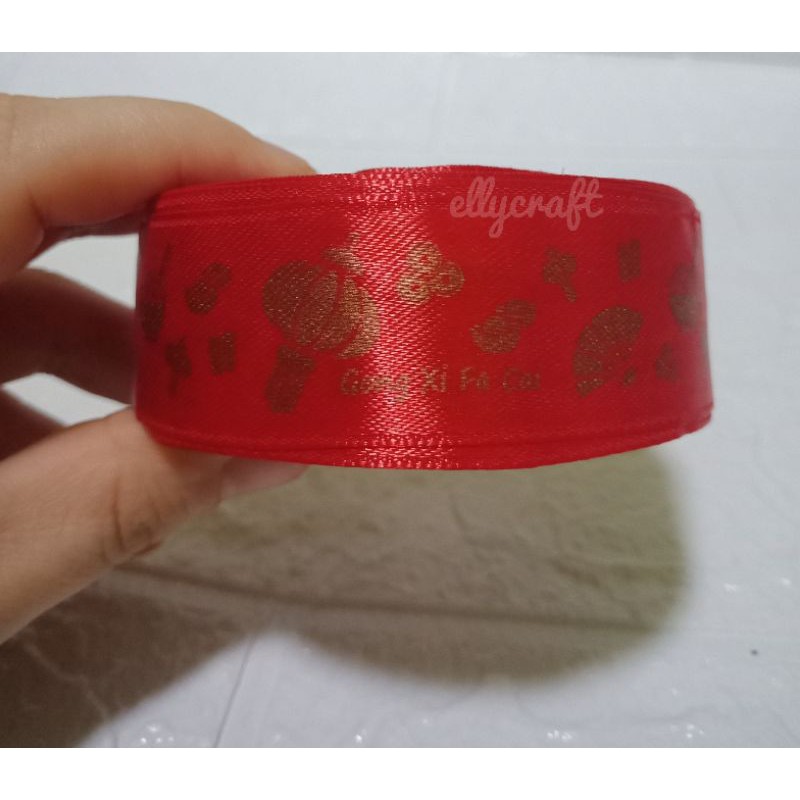 

1yard (90cm) Pita Satin Gong Xi Fa Cai 2,5cm/Pita Imlek/Pita Hampers