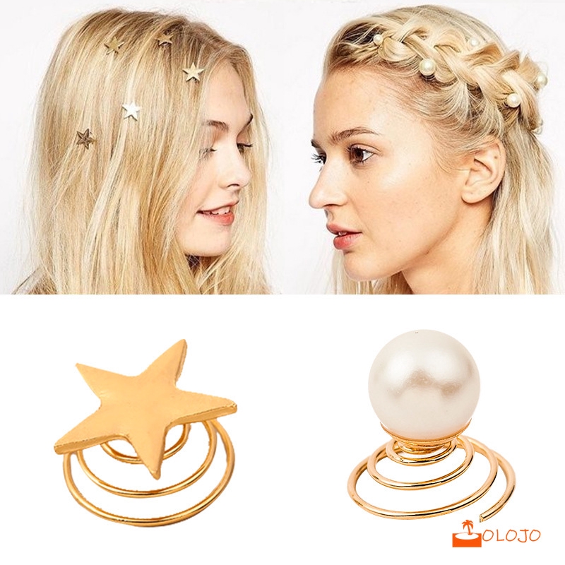 OLOJO  Fasion Jepit Rambut Hairclip Pentagram Model Barrette Mutiara Korea Wanita Hairpin