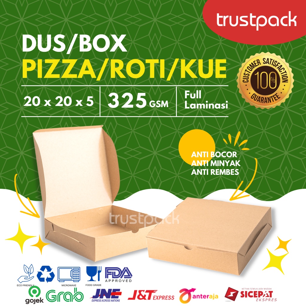 KARDUS BOX PIZZA / ROTI / KUE 20x20x5 LAMINASI - KRAFT PAPER