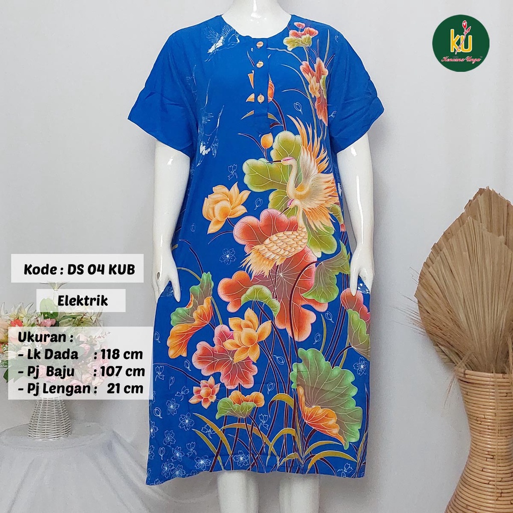 COD DS04 KUB | Daster Batik Kencana Ungu Asli Label Biru Uk. Jumbo LD 120 cm | Baju Santai Tidur Wanita Dewasa Kancing Depan Busui Friendly Motif Terbaru-Elektrik E