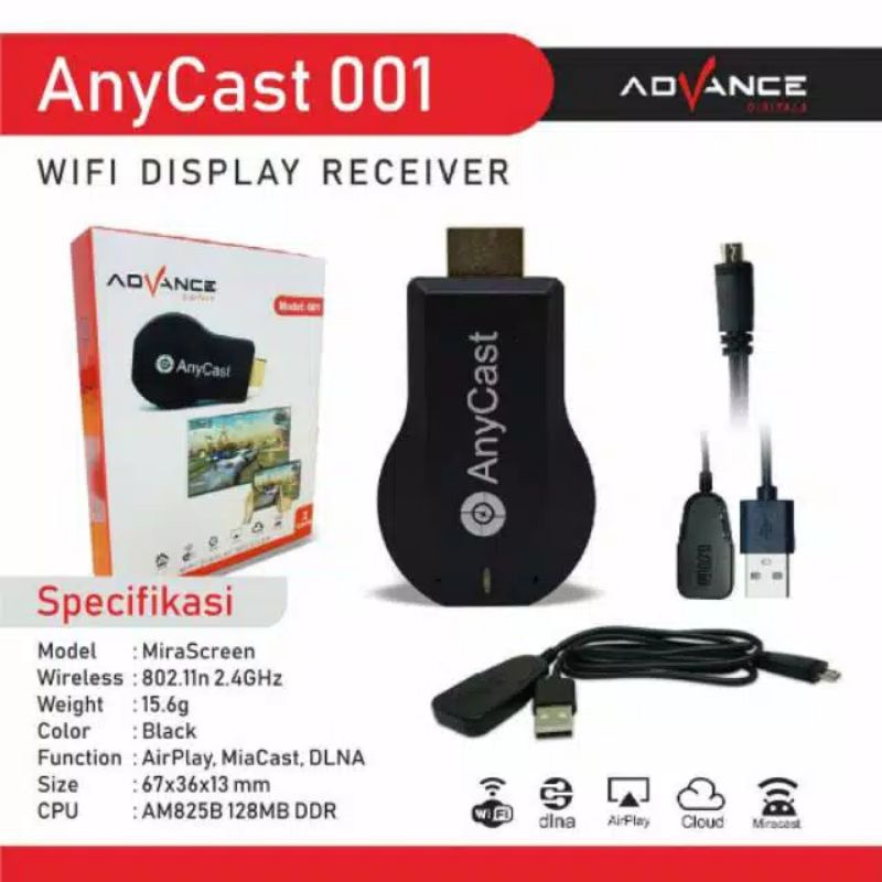 Anycast wifi display receiver hdmi merk advance / alat penyambung hp ke tv LED / tv tabung