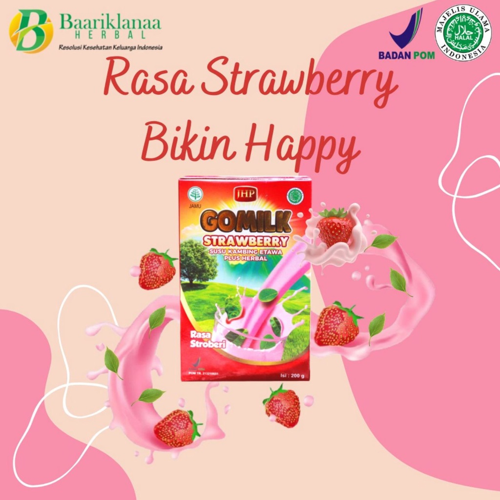 

Gomilk Susu Kambing Etawa Rasa Strawberry Plus Herbal Daun Kelor, Daun Salam, Mengkudu