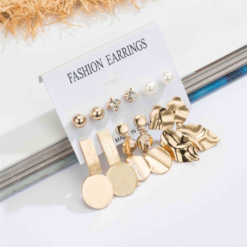 6pcs / set Anting Tusuk Bentuk Geometri Asimetris Bahan metal Untuk Wanita