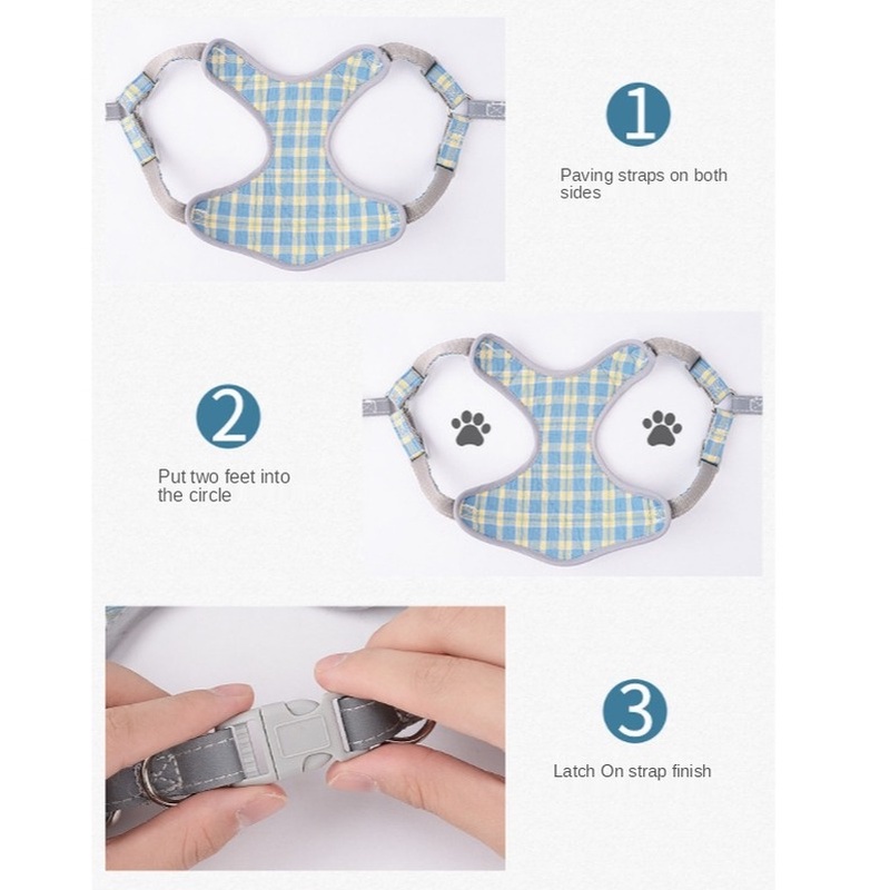 Rompi Harness Breathable Motif Kotak-Kotak Reflektif Untuk Anjing