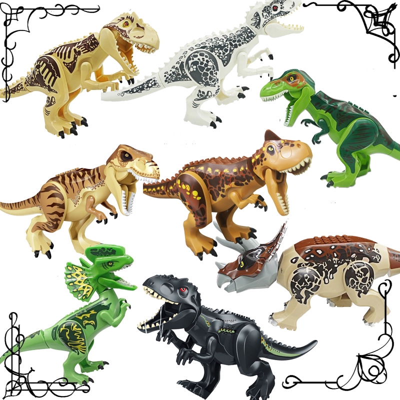 dinosaur assembling building blocks