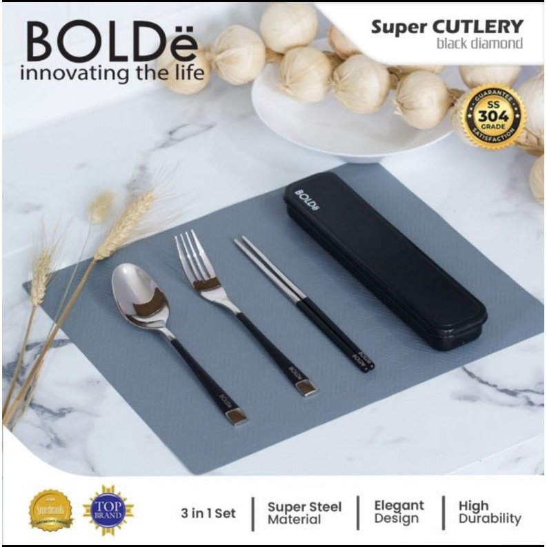 BOLDe Super Cutlery Black Diamond Set 4 Pcs - Sendok Garpu Sumpit