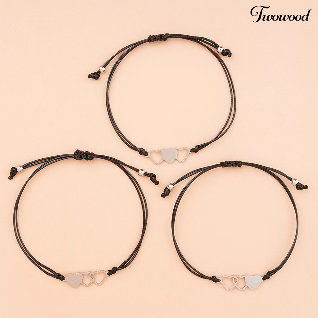 3pcs / Set Gelang Adjustable Bentuk Hati Untuk Wanita