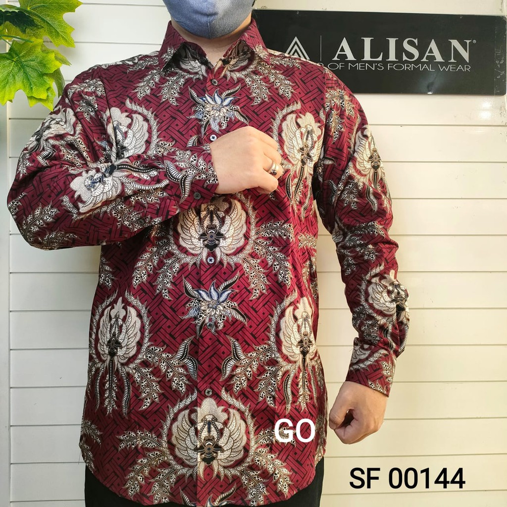 gof ALISAN KEMEJA Pakaian Pria Hem Kemeja Batik Kombinasi Lengan Panjang Original Bagus Full Print