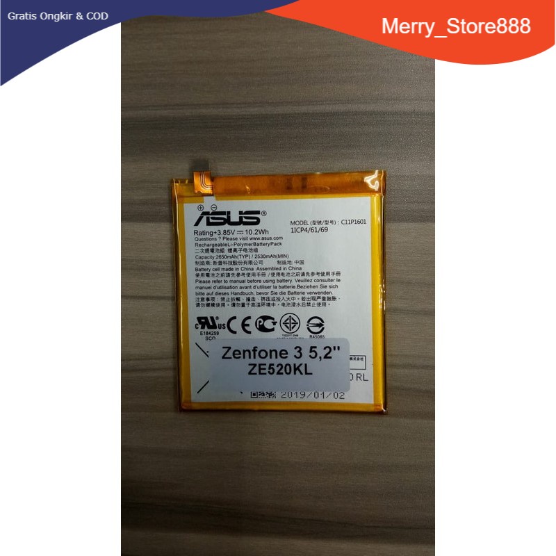 Batere Battery Batre Baterai Mcom ASUS ZENFONE 3 5.2 inch ZE520KL LIVE ZB501KL C11P1601
