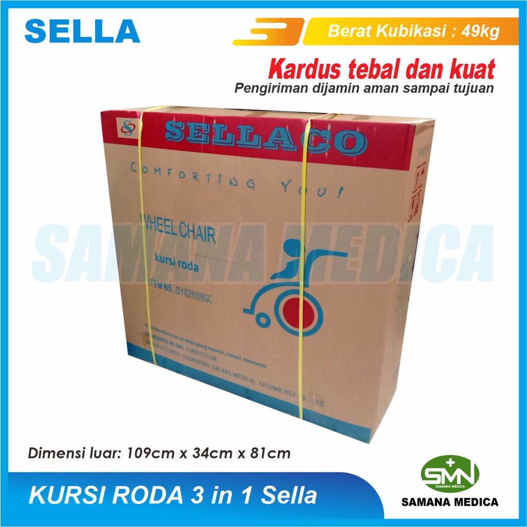 Kursi roda Sella KY608GC Kursi Roda 3 in 1 3in1 Serbaguna Multifungsi ( Selonjor + Berbaring + Duduk + BAB) Alat Bantu Orang Tua