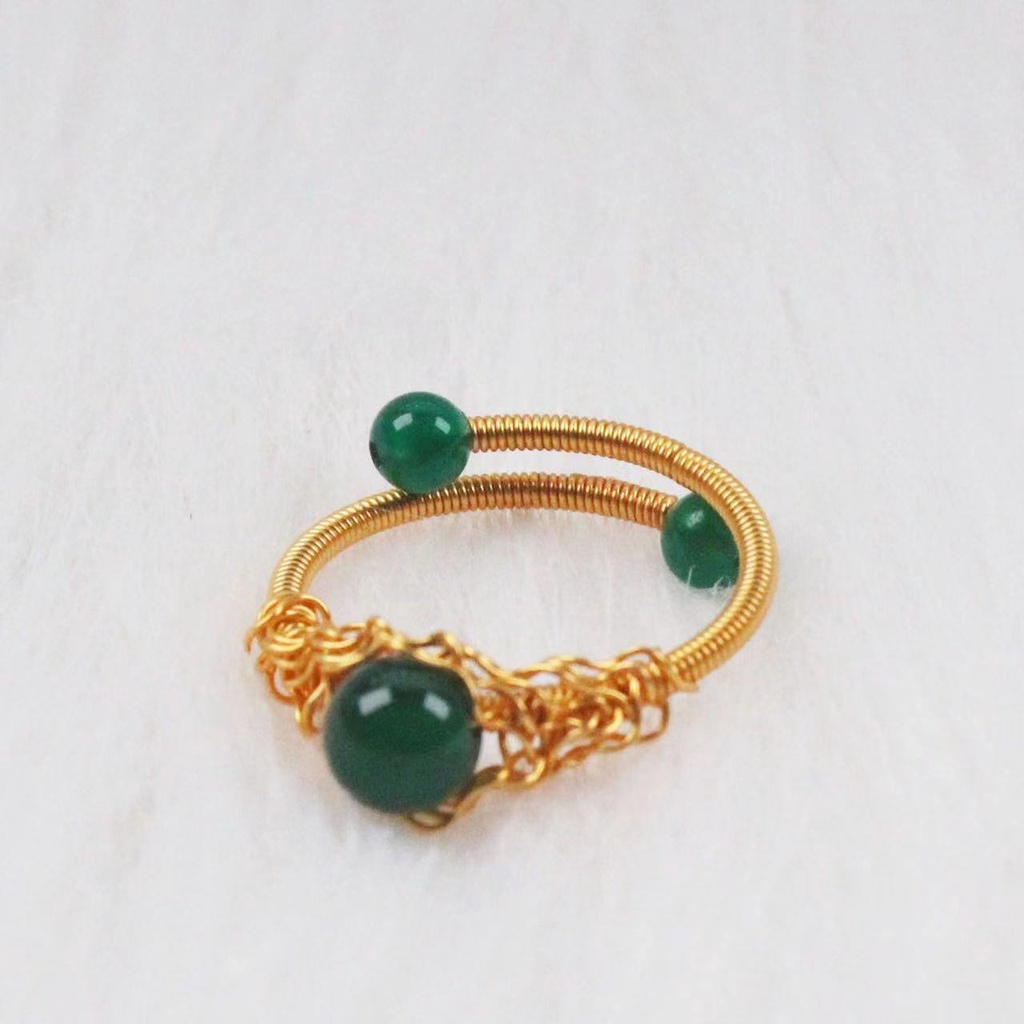 Monica Ice Emperor Chrysoprase Gelang 14K Dibungkus Tangan Dikepang Cincin Gelang Set Pacar Seri